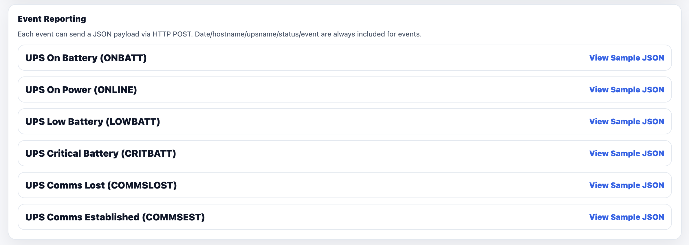 UPS Monitor Lite UI - Event reporting configuration